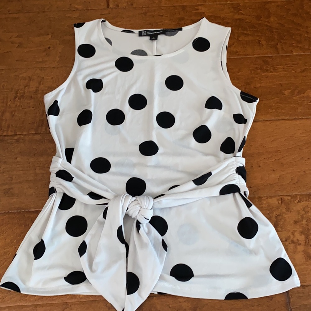 INC International Concepts White Sleeveless Polka Dot Tie-Waist Blouse